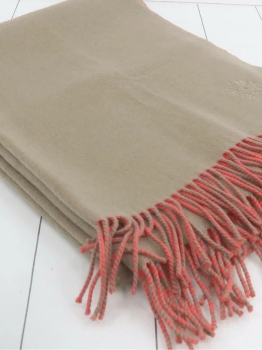Hermès Beige and Orange Fringed Cashmere Scarf